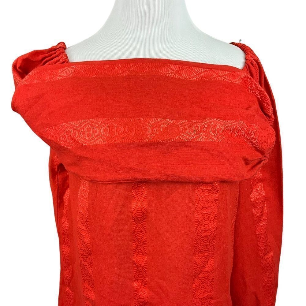 Vintage 70’s Sears Red/ Orange Embroidered Peasant Blouse M - Picture 5 of 6
